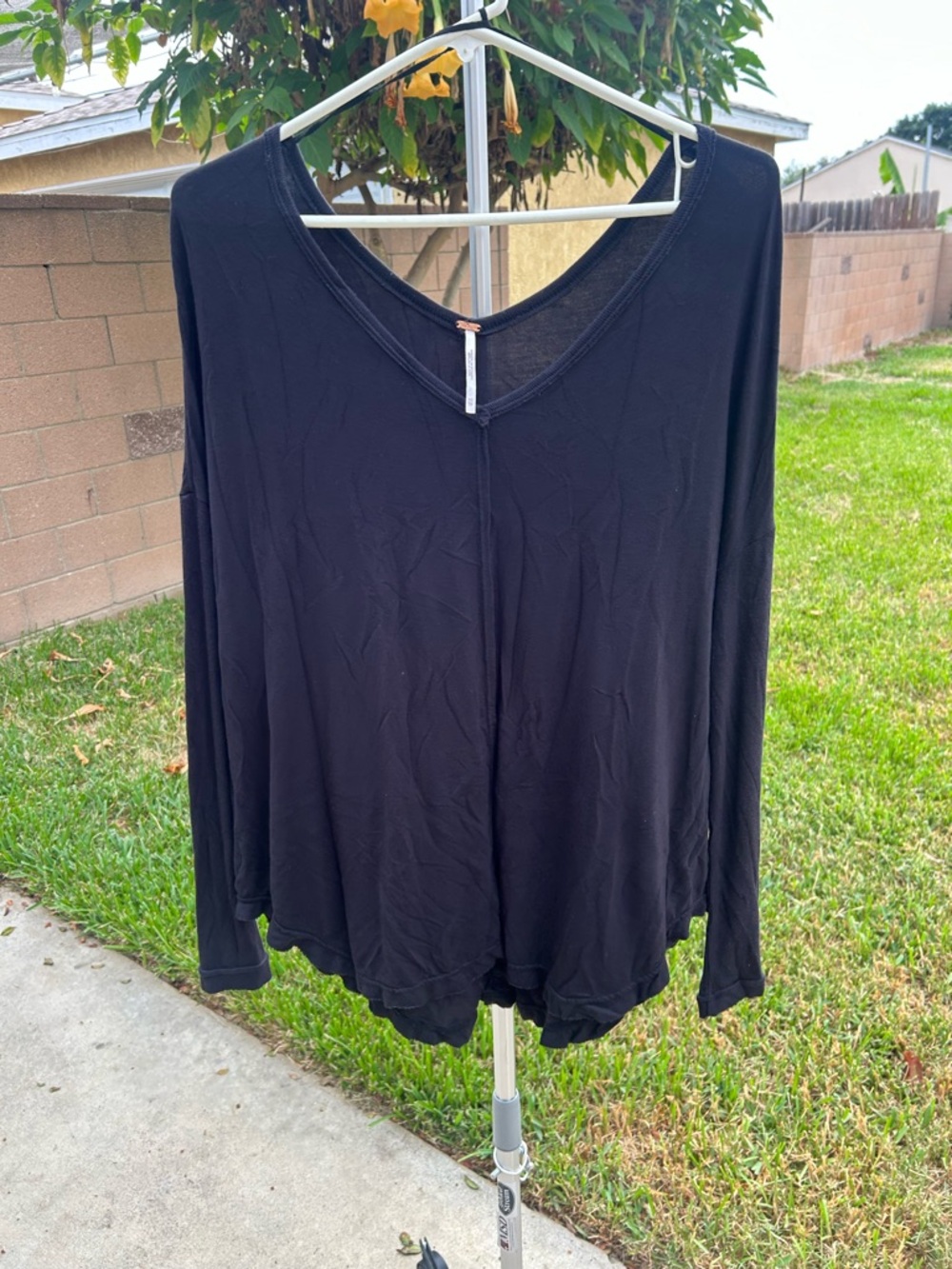 Free People Black V-Neck Long Sleeve Tunic Top